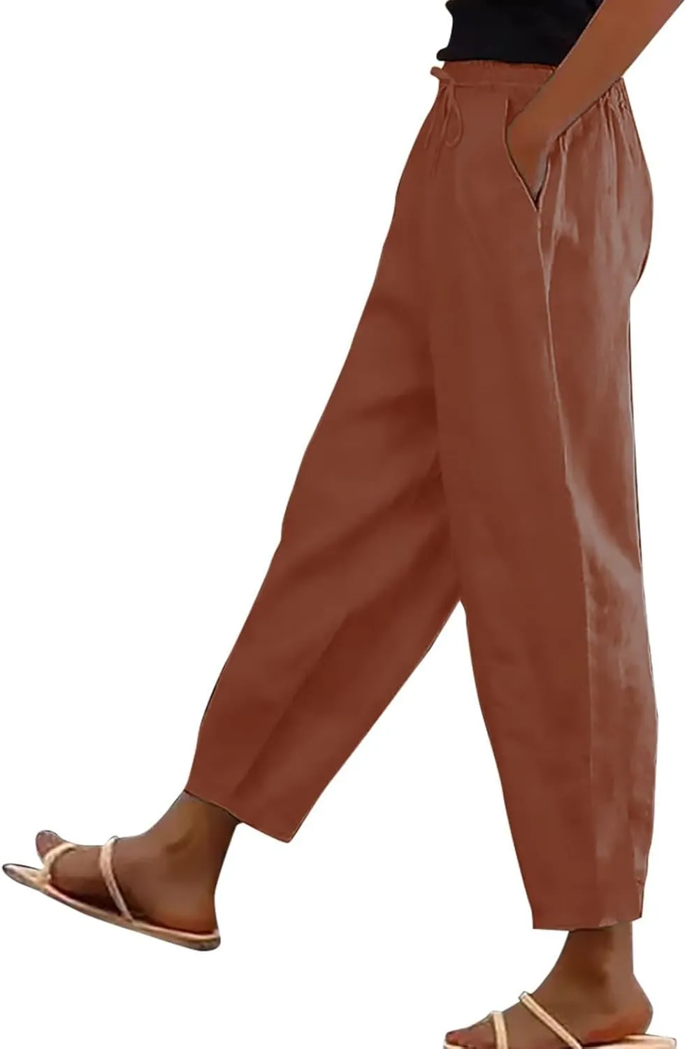 Womens Wide Leg Linen Pants Vintage Hippie Trousers Summer Beach Vacation Lounge Outfits Harem Pants with Pockets