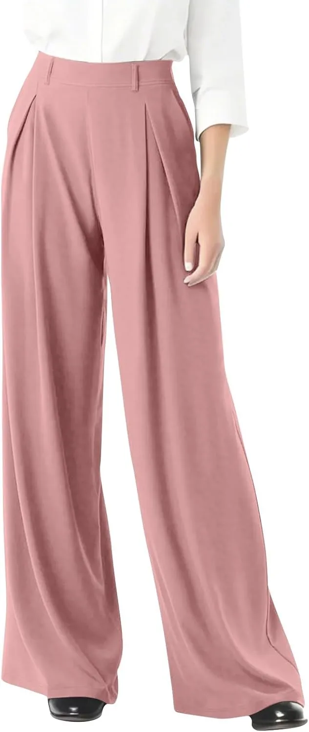 Womens Work Dress Pants 2025 Business Casual Outfits Office Flowy High Waisted Wide Leg Trousers with Pockets