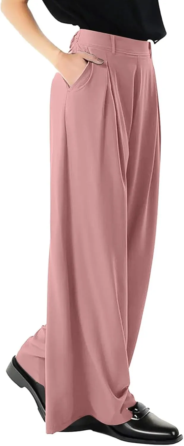 Womens Work Dress Pants 2025 Business Casual Outfits Office Flowy High Waisted Wide Leg Trousers with Pockets