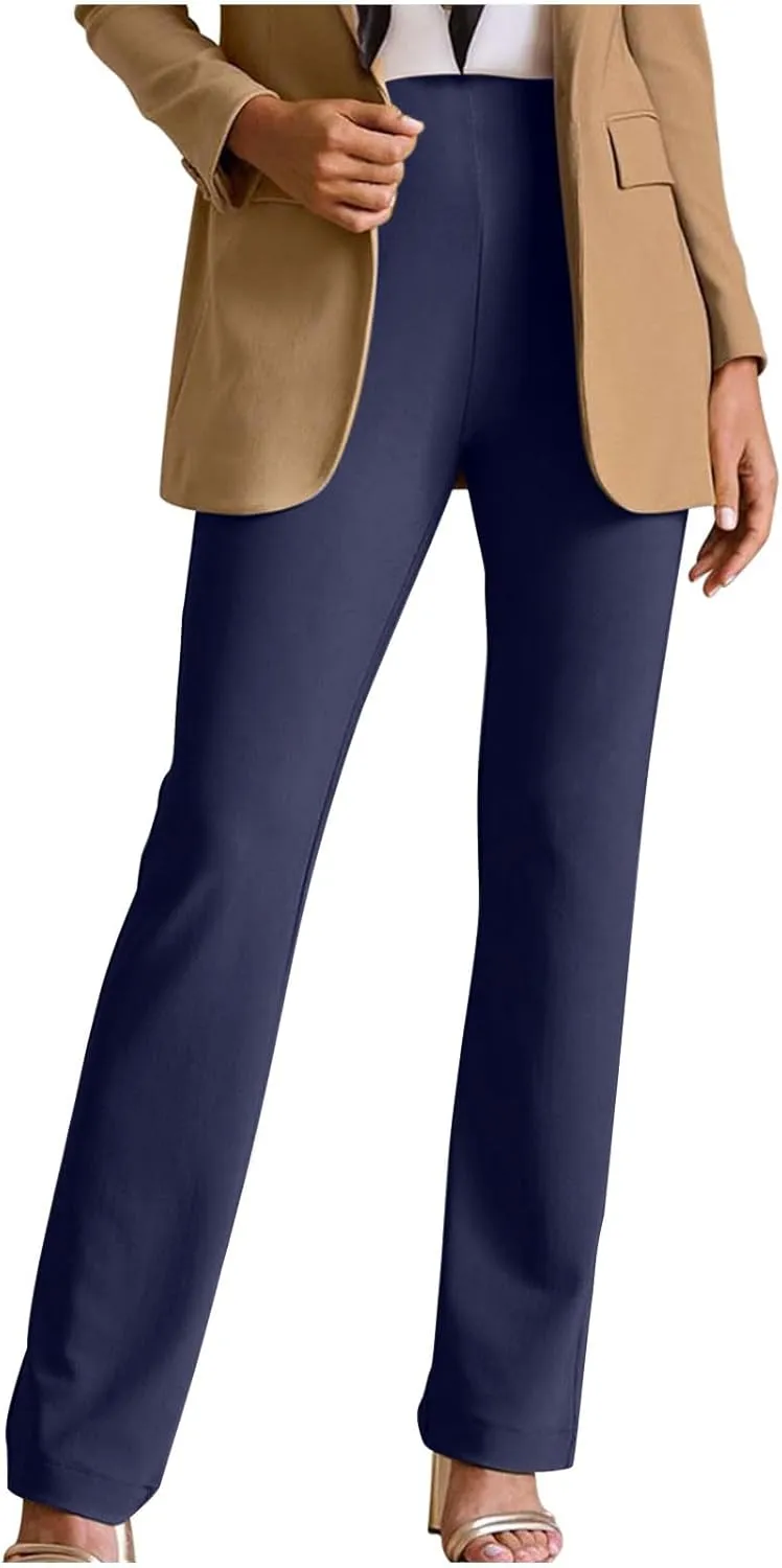 Women's Work Pants Dress Business Casual Pants with Pockets Pull On Office Dress Pants High Elastic Waist Trousers