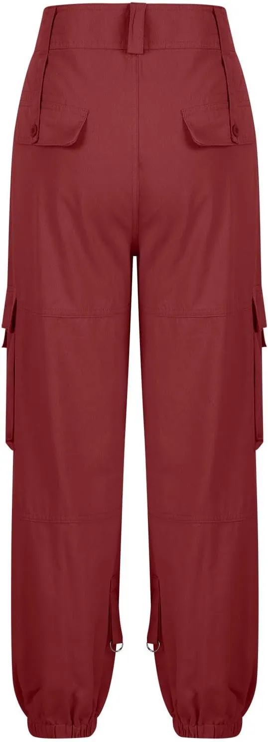 Work Pants Women Vintage Classic Chino Cargo Parachute Pants Button Up Baggy Carpenter Cinch Bottom Lounge Trousers