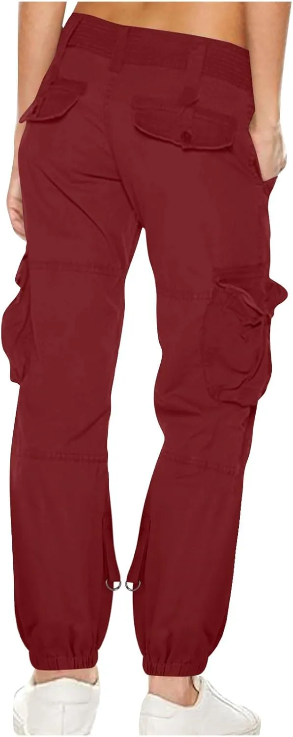 Work Pants Women Vintage Classic Chino Cargo Parachute Pants Button Up Baggy Carpenter Cinch Bottom Lounge Trousers