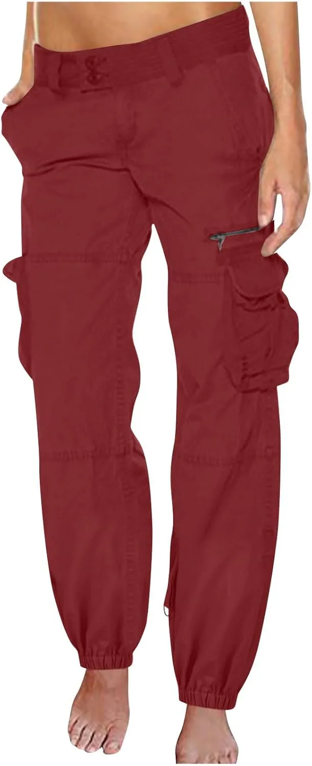 Work Pants Women Vintage Classic Chino Cargo Parachute Pants Button Up Baggy Carpenter Cinch Bottom Lounge Trousers