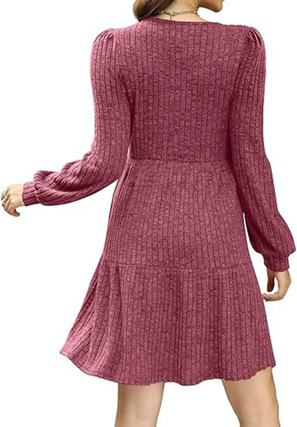 Xiaojmake Womens Square Neck Sweater Dress Long Sleeve Knit Dresses Fall Casual Babydoll Dress Ruffle A-Line Mini Dresses
