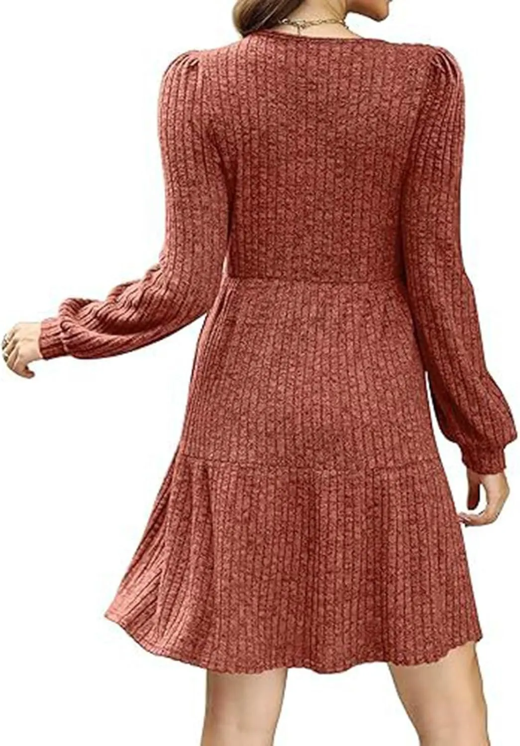 Xiaojmake Womens Square Neck Sweater Dress Long Sleeve Knit Dresses Fall Casual Babydoll Dress Ruffle A-Line Mini Dresses
