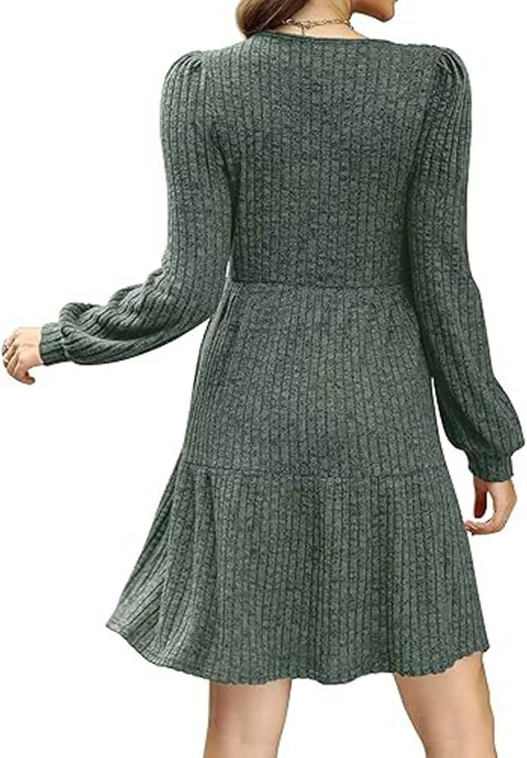 Xiaojmake Womens Square Neck Sweater Dress Long Sleeve Knit Dresses Fall Casual Babydoll Dress Ruffle A-Line Mini Dresses