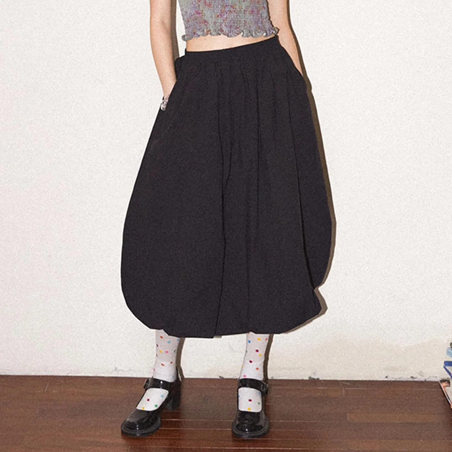 Y2k Bubble Midi Skirts for Women A Line Elastic Waistband Maxi Balloon Skirt Causal Party Long Pleated Dress