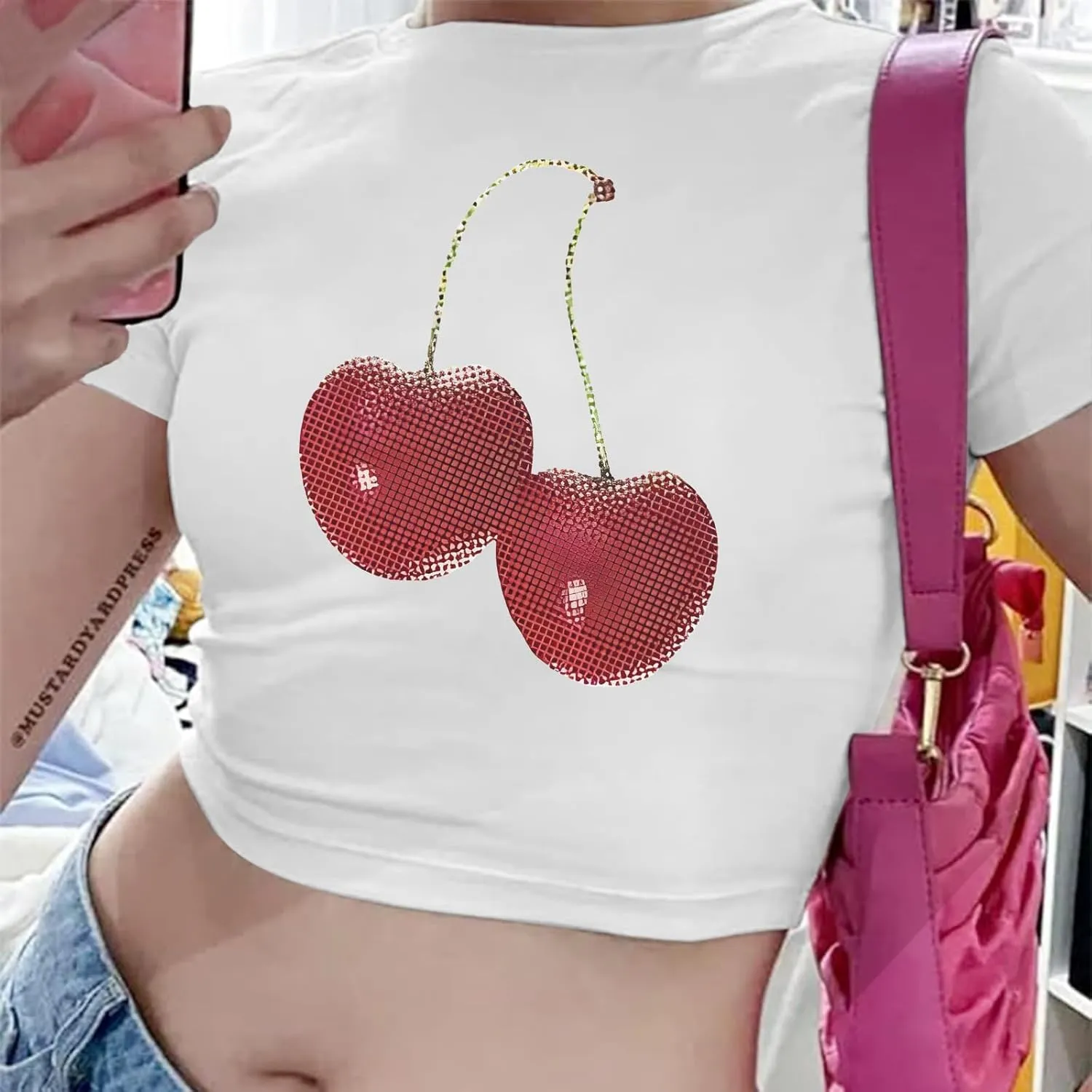 Y2k Shirt Baby Tees for Women Cute Cherry Graphic Cropped Shirt Vintage Print T Shirts 2000s Retro Aesthetic Tee Tops