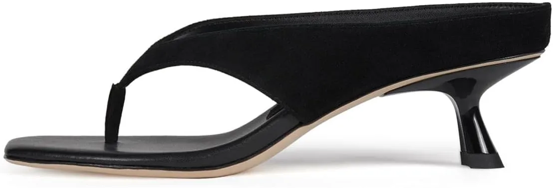 YDN Women's Casual Open Square Toe Flip Flops Low Kitten Heels Slip On Wide Thong Shoes for Party Daily Wear Size 4-16 US