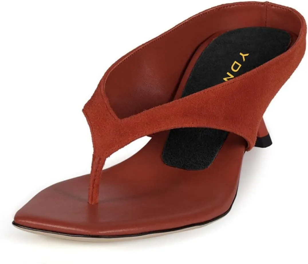 YDN Women's Casual Open Square Toe Flip Flops Low Kitten Heels Slip On Wide Thong Shoes for Party Daily Wear Size 4-16 US