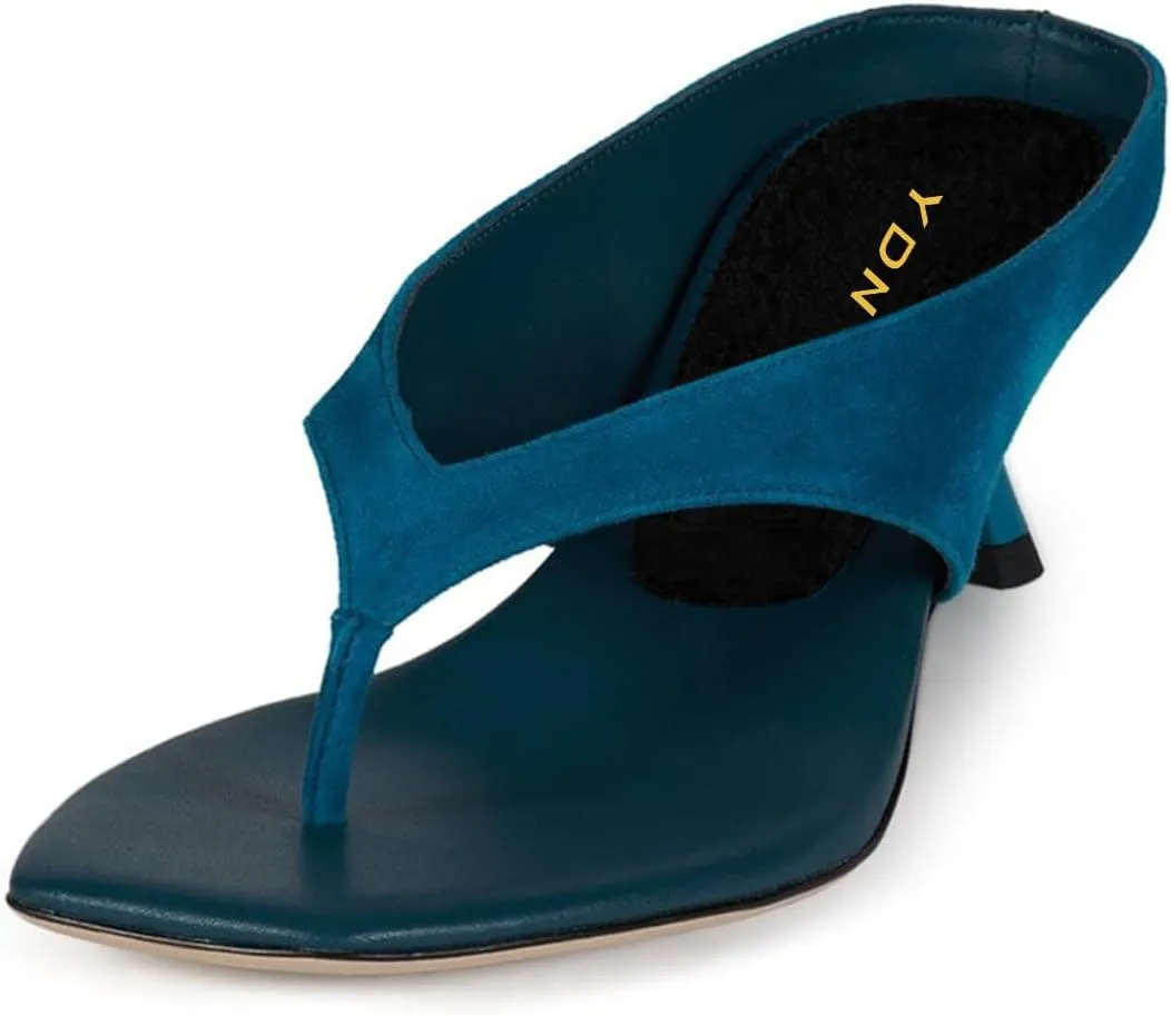 YDN Women's Casual Open Square Toe Flip Flops Low Kitten Heels Slip On Wide Thong Shoes for Party Daily Wear Size 4-16 US