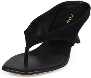 YDN Women's Casual Open Square Toe Flip Flops Low Kitten Heels Slip On Wide Thong Shoes for Party Daily Wear Size 4-16 US