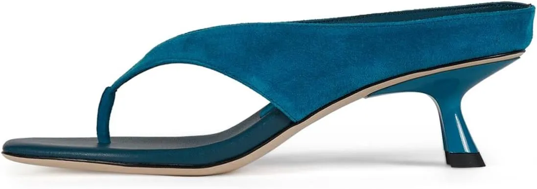YDN Women's Casual Open Square Toe Flip Flops Low Kitten Heels Slip On Wide Thong Shoes for Party Daily Wear Size 4-16 US