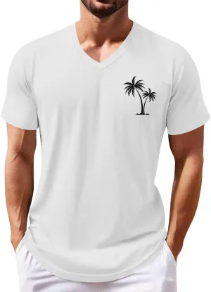 Ymosrh Men's Summer Beach Tee Shirts Short Sleeve Palm Tree T-Shirts Casual V Neck Tee Top Undershirts, S-3XL