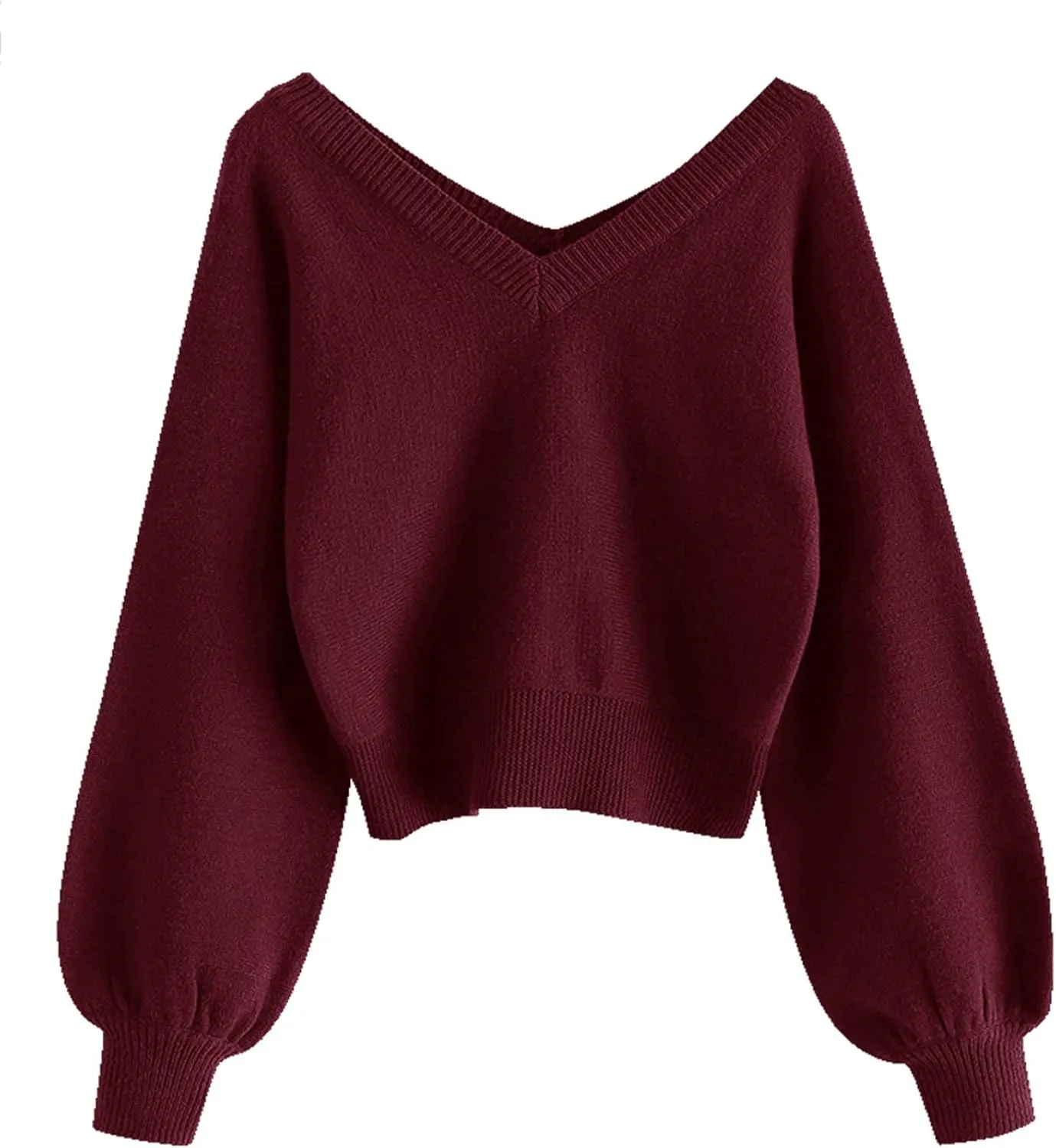 ZAFUL Women's Cropped Sweater V-Neck Long Sleeve Crop Sweater Pullover Jumper Knit Top