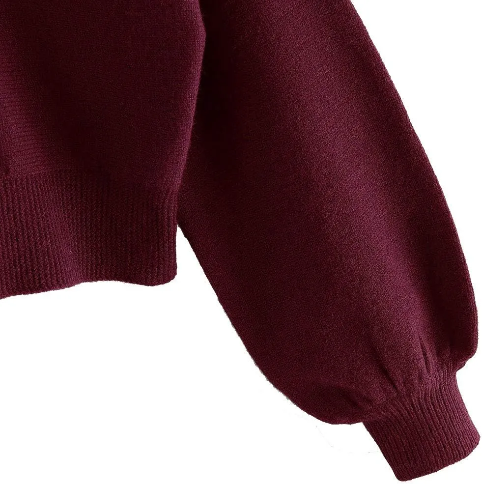 ZAFUL Women's Cropped Sweater V-Neck Long Sleeve Crop Sweater Pullover Jumper Knit Top