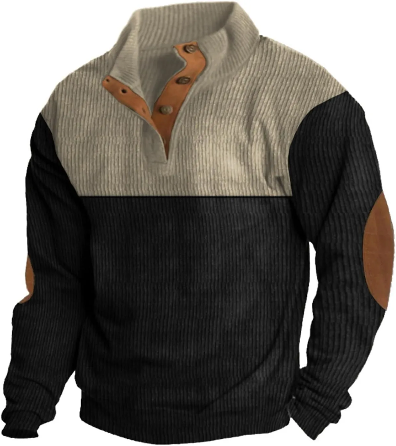 ZEFOTIM Plus Size Sweatshirt Lightweight Workout Stand Collar Button Men's Pullover Warm Fall Long Sleeve Sweatshirts