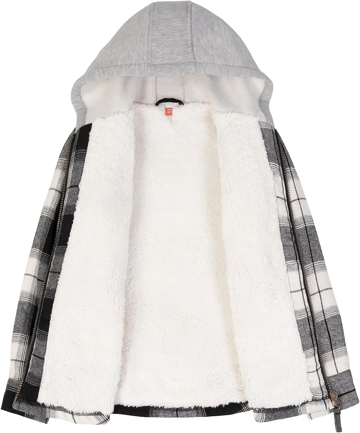 ZENTHACE Kids Toddler Boys Girls Warm Sherpa Lined Plaid Flannel Shirt Jacket,Full-Zip Hooded Sweatshirt