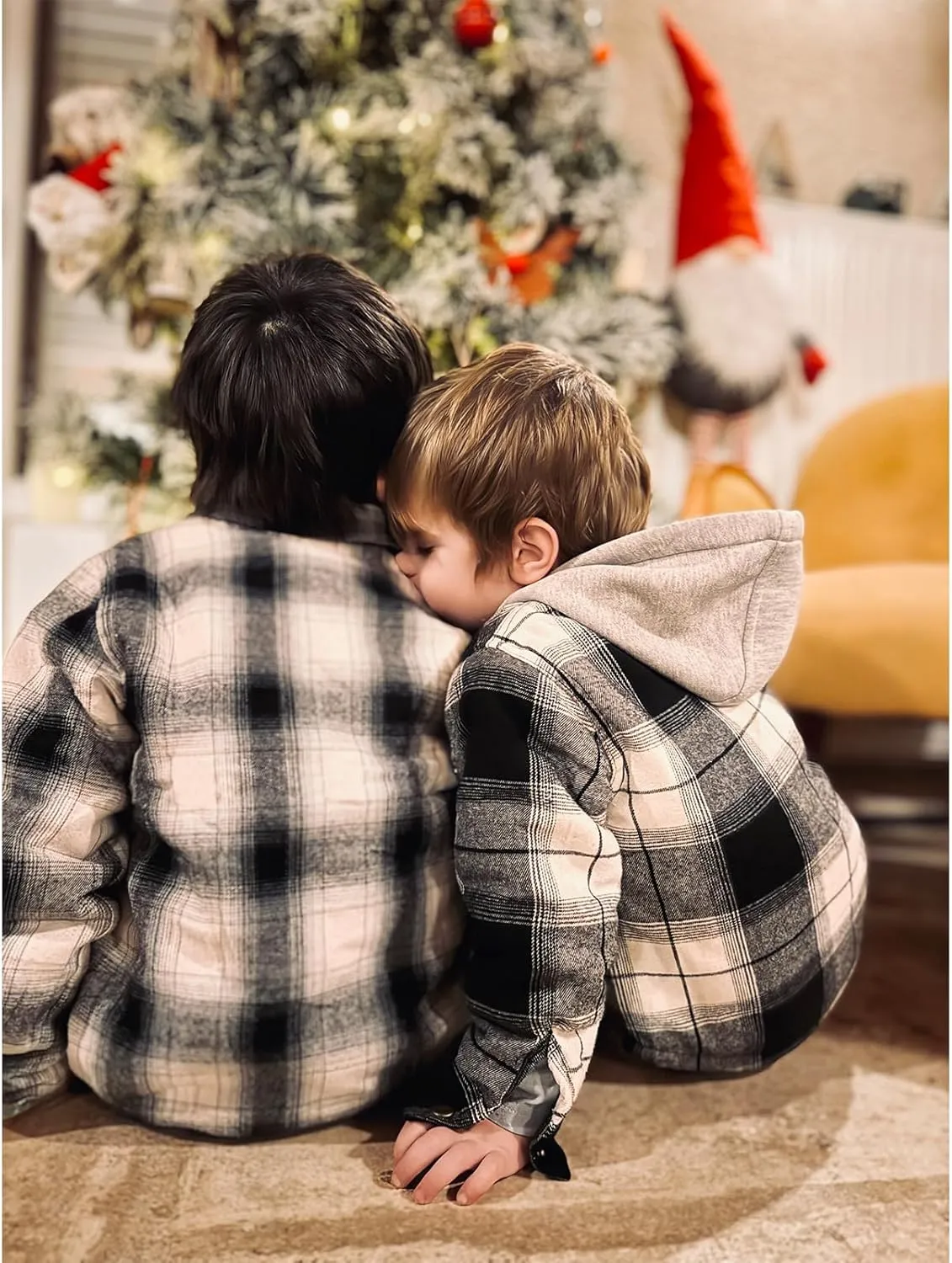 ZENTHACE Kids Toddler Boys Girls Warm Sherpa Lined Plaid Flannel Shirt Jacket,Full-Zip Hooded Sweatshirt