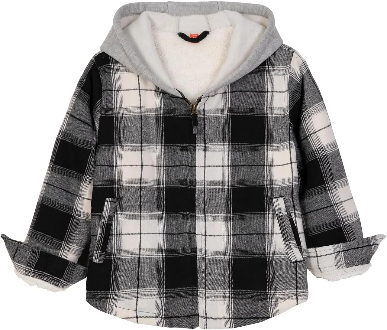 ZENTHACE Kids Toddler Boys Girls Warm Sherpa Lined Plaid Flannel Shirt Jacket,Full-Zip Hooded Sweatshirt